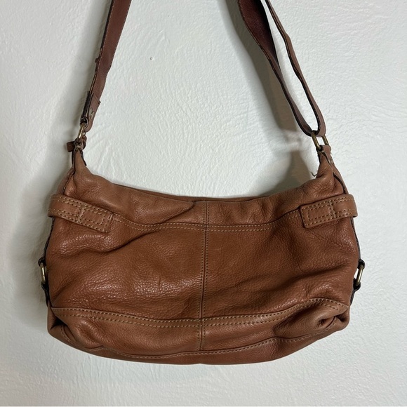 Vintage Y2K Fossil Brown Pebbled Leather Crossbody Shoulder Bag Adjustable Strap - Picture 4 of 8